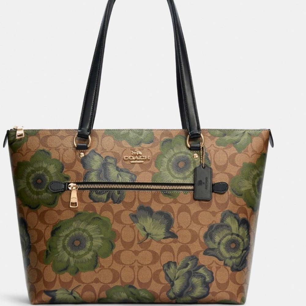 Coach Kaffe Fassett Brown Green Floral Signature Tote